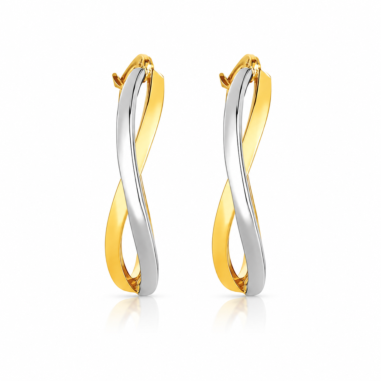 14k Two-Tone Gold Twisted Style Polished Hoop Earrings