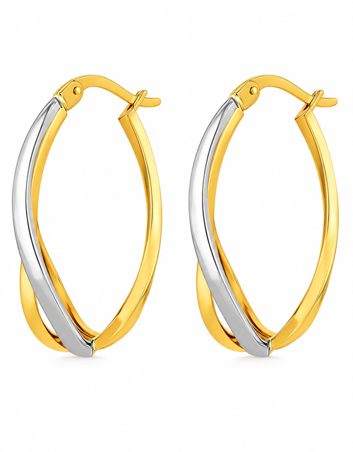 Load image into Gallery viewer, 14k Two-Tone Gold Twisted Style Polished Hoop Earrings
