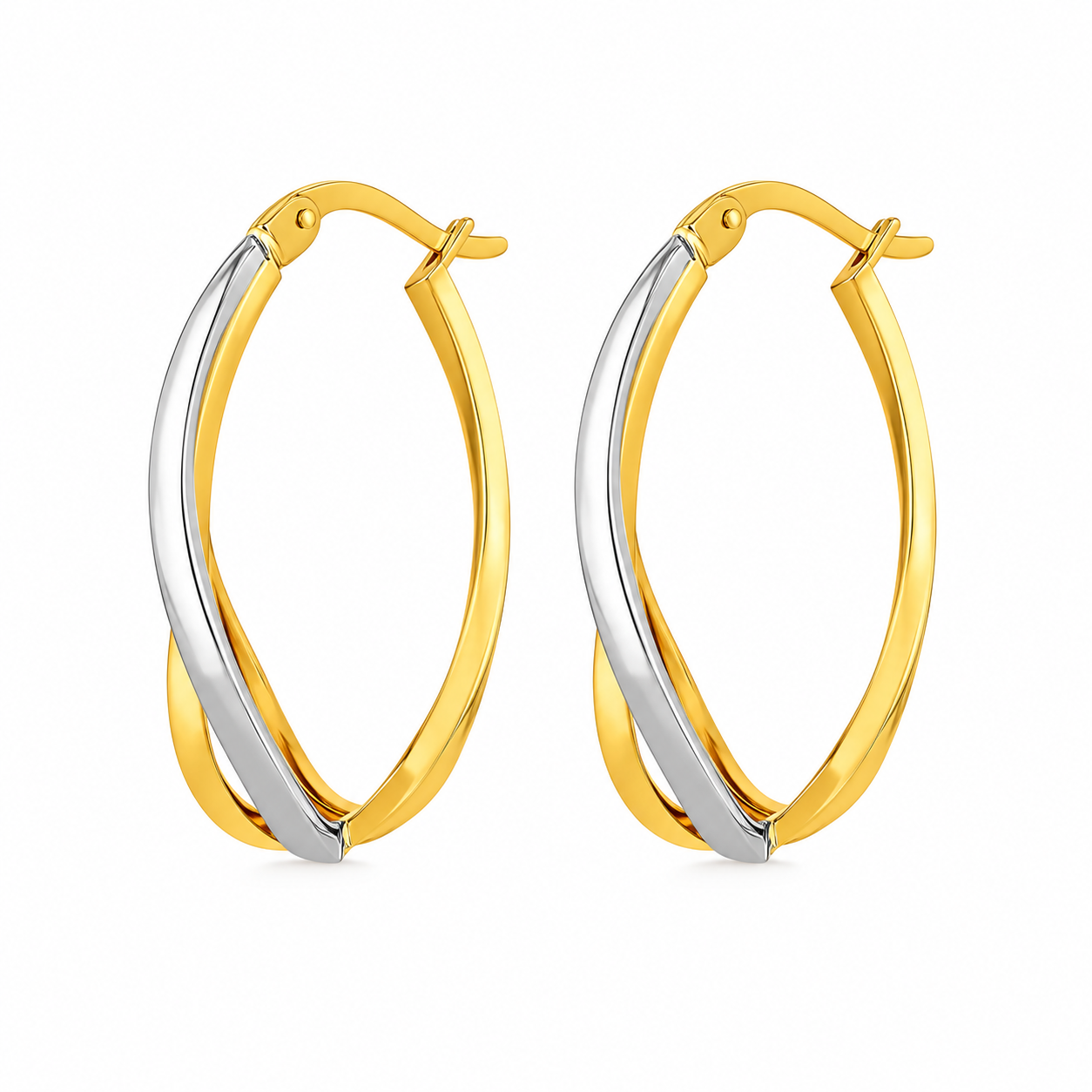14k Two-Tone Gold Twisted Style Polished Hoop Earrings