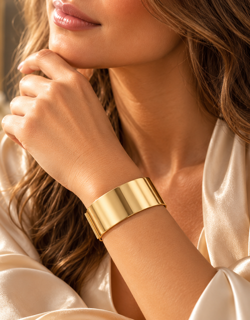 Load image into Gallery viewer, 14K Yellow Gold Wide Statement Bracelet – 29.3g, 24.6mm
