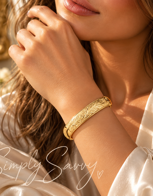 Load image into Gallery viewer, 14K Yellow Gold Engraved Florentine Bangle – 27.7g, 12mm
