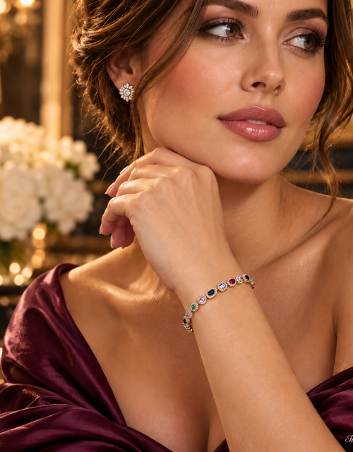 Load image into Gallery viewer, 14K Gold Rainbow Gemstone &amp; Diamond Tennis Bracelet | Simply Savvy
