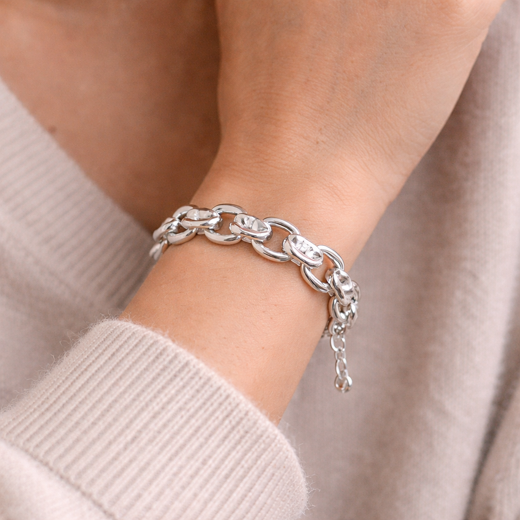925 Sterling Silver Heavy “Modern Heirloom" Link Chain Bracelet – 36g Bold Modern Design