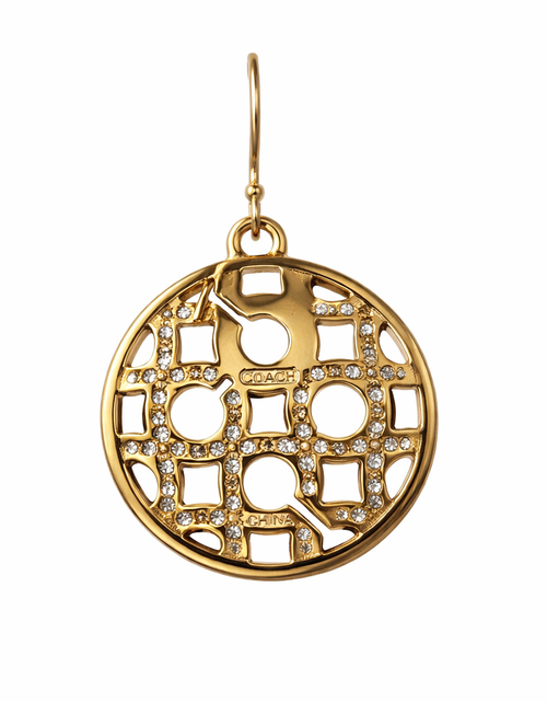 Load image into Gallery viewer, Coach Gold Tone Crystal Logo Drop Earrings – Signature C Statement Earrings
