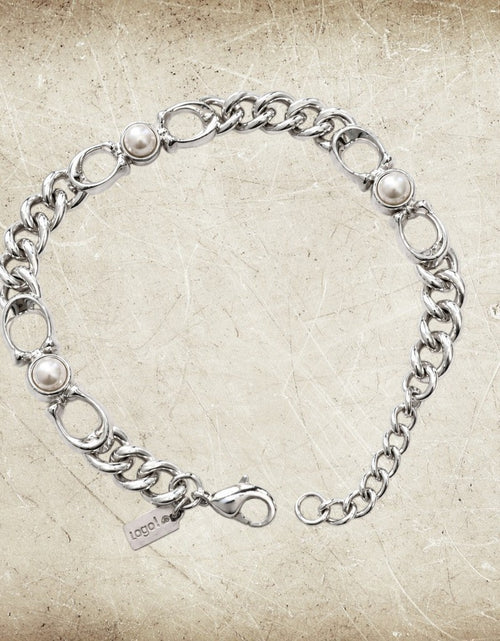 Load image into Gallery viewer, Coach Silver-Tone Pearl Link Chain Bracelet 7.5” + Extender
