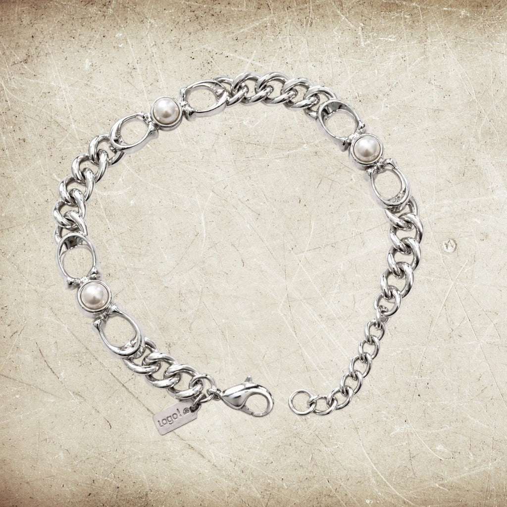 Coach Silver-Tone Pearl Link Chain Bracelet 7.5” + Extender