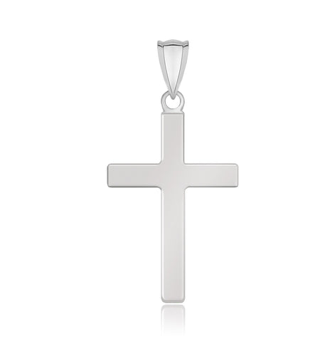 14K White Gold Flat Cross Pendant 1.25 in Minimalist Religious Jewelry