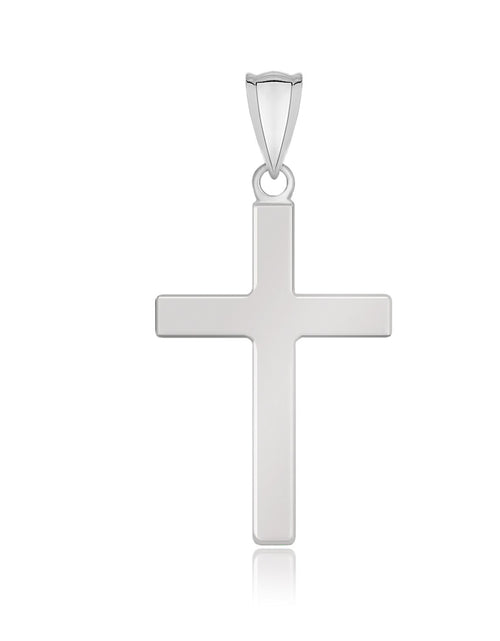 Load image into Gallery viewer, 14K White Gold Flat Cross Pendant 1.25 in Minimalist Religious Jewelry

