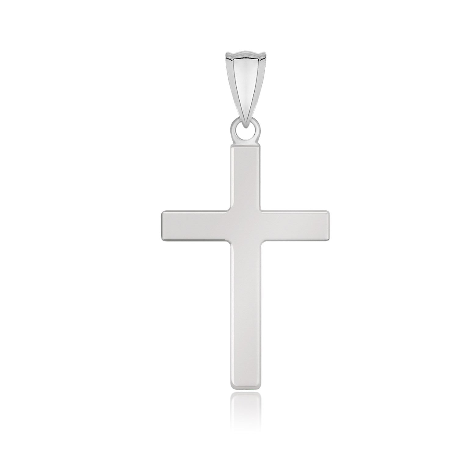 14K White Gold Flat Cross Pendant 1.25 in Minimalist Religious Jewelry