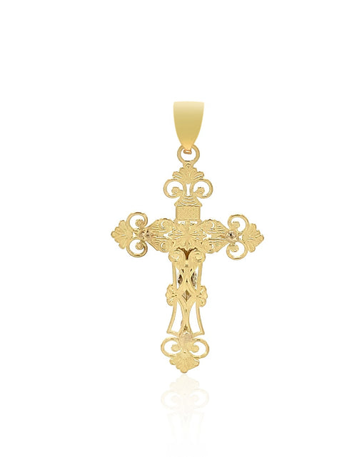 Load image into Gallery viewer, 14K Two-Tone Gold Ornate Crucifix Cross Pendant – 1.54 Inches
