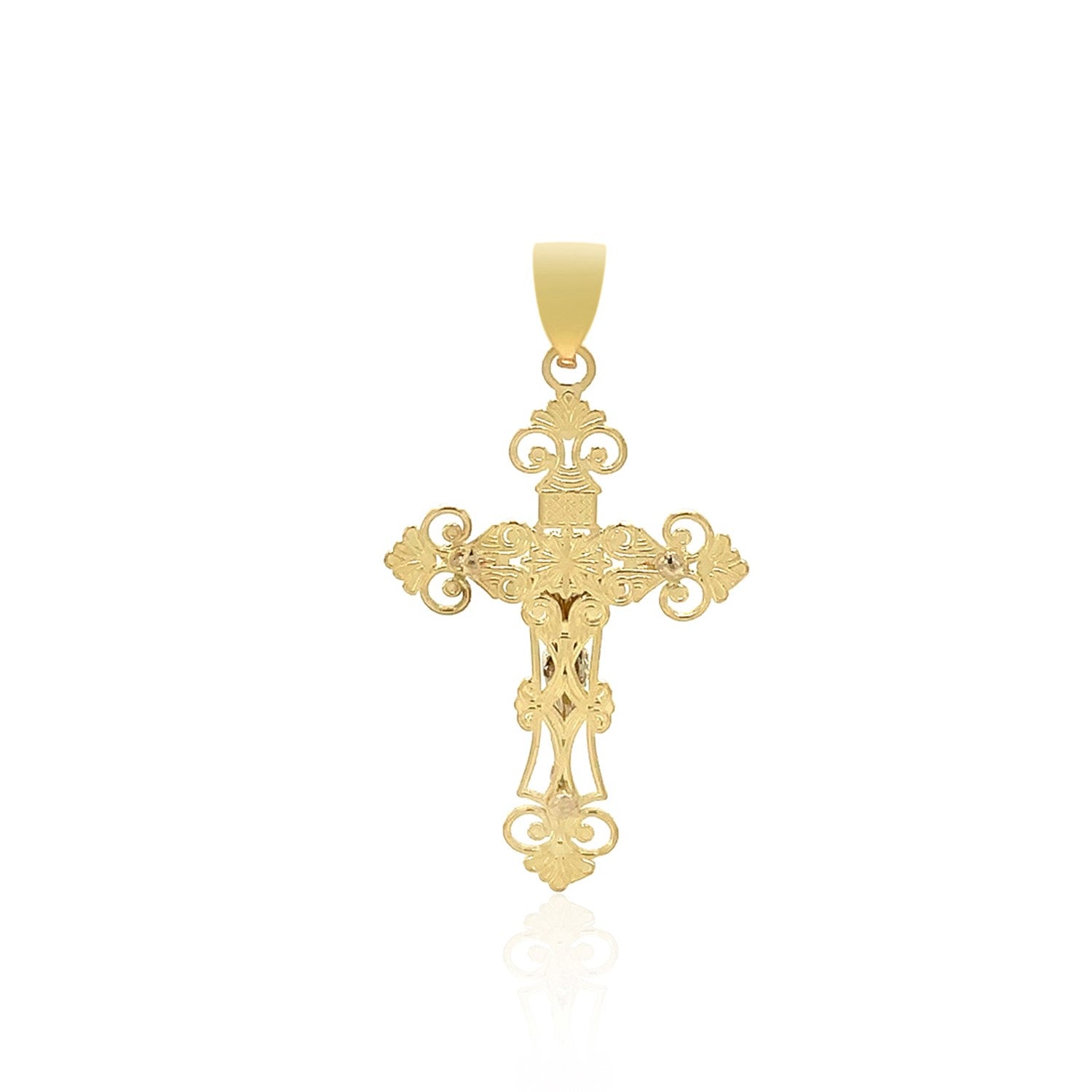 14K Two-Tone Gold Ornate Crucifix Cross Pendant – 1.54 Inches