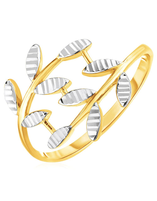 Load image into Gallery viewer, 14K Two-Tone Gold Textured Leaf Crossover Ring
