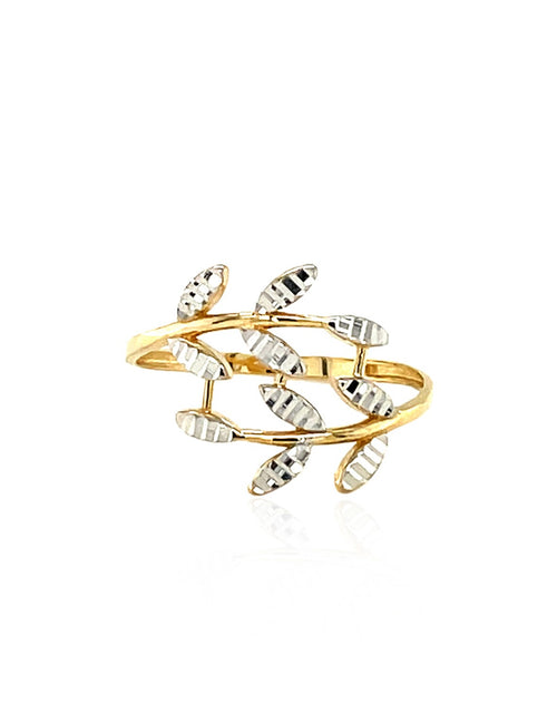 Load image into Gallery viewer, 14K Two-Tone Gold Textured Leaf Crossover Ring

