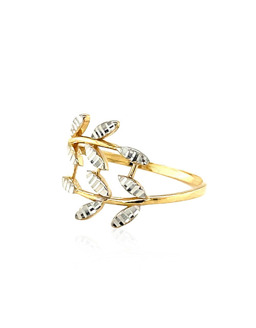 Load image into Gallery viewer, 14K Two-Tone Gold Textured Leaf Crossover Ring
