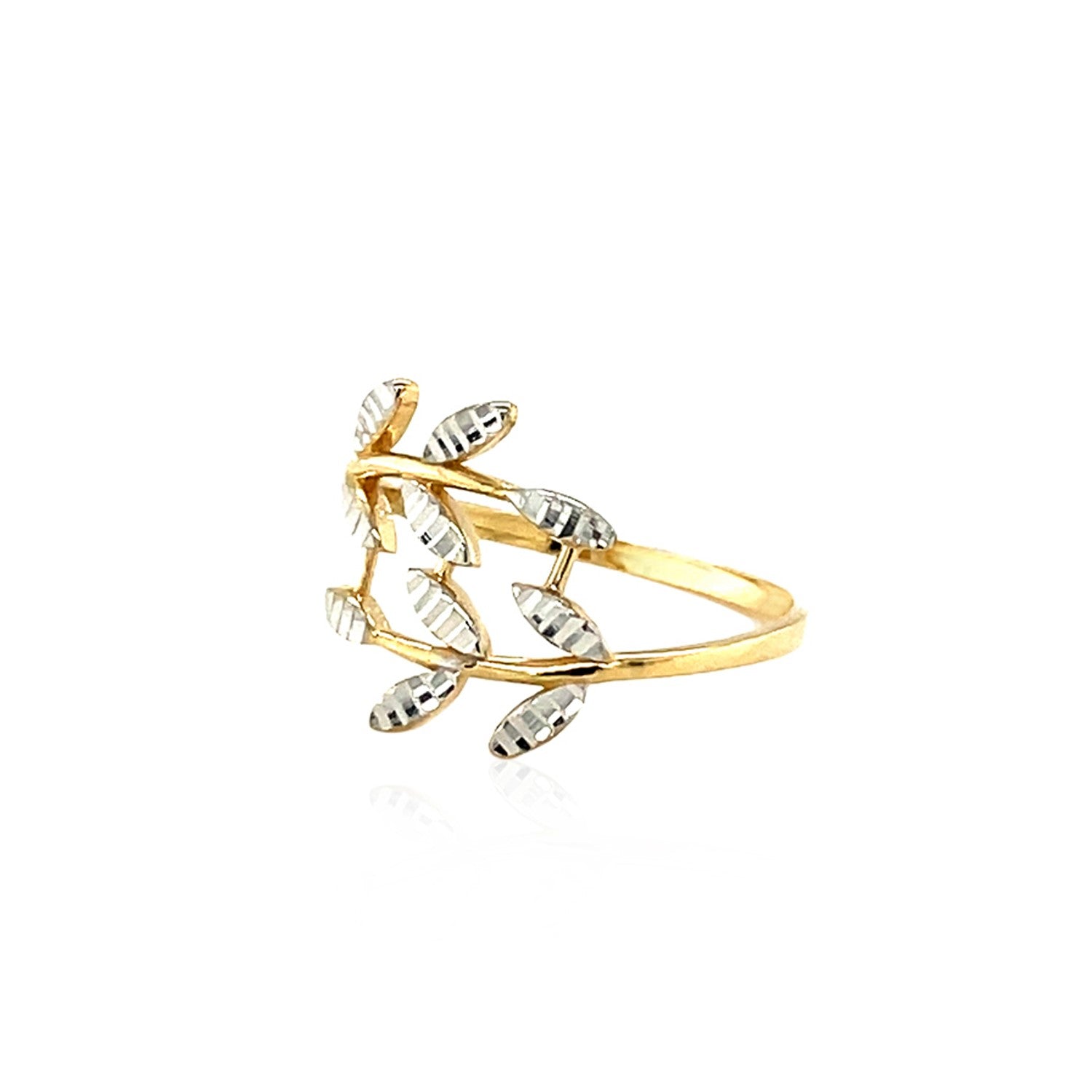 14K Two-Tone Gold Textured Leaf Crossover Ring