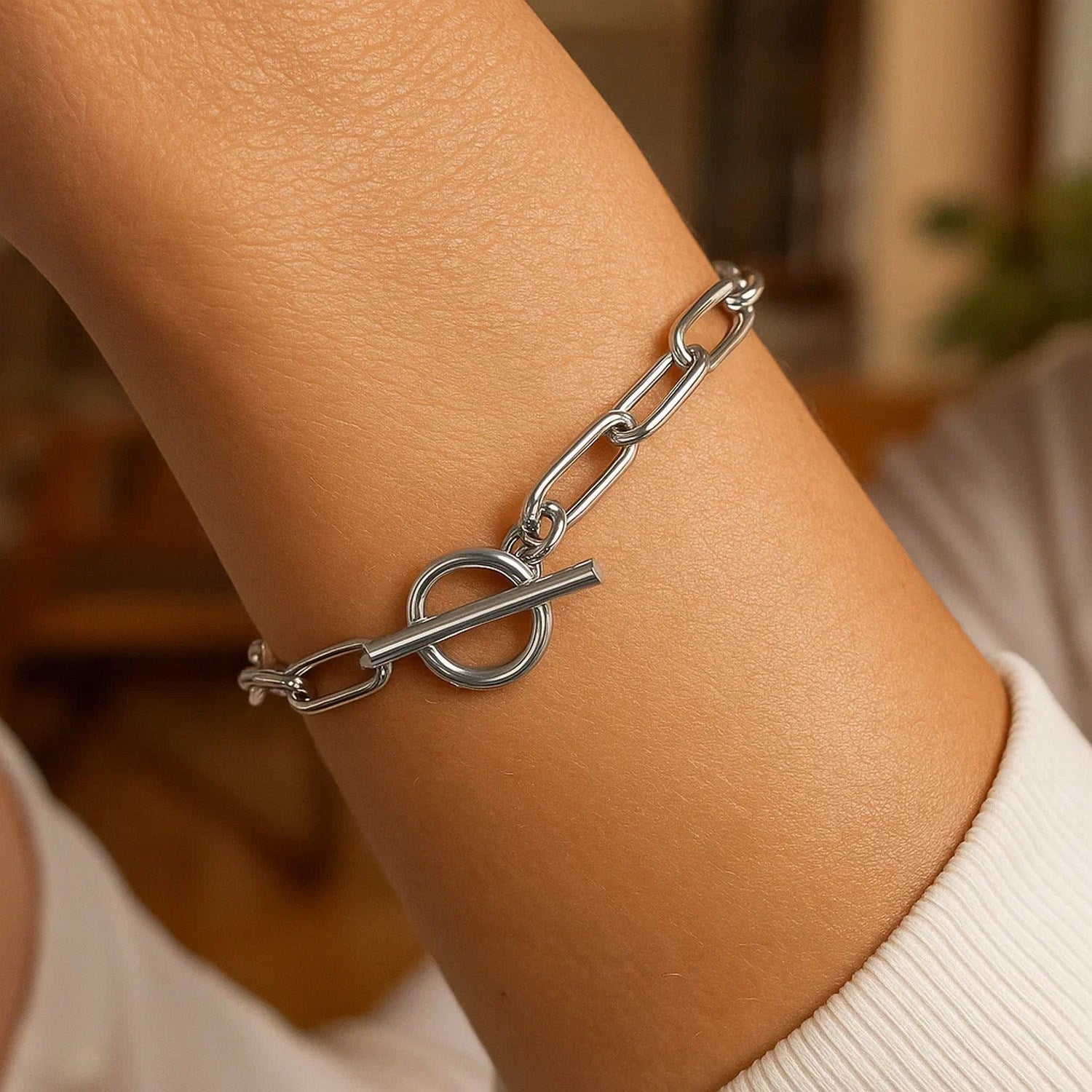 Sterling Silver Paperclip Toggle Bracelet