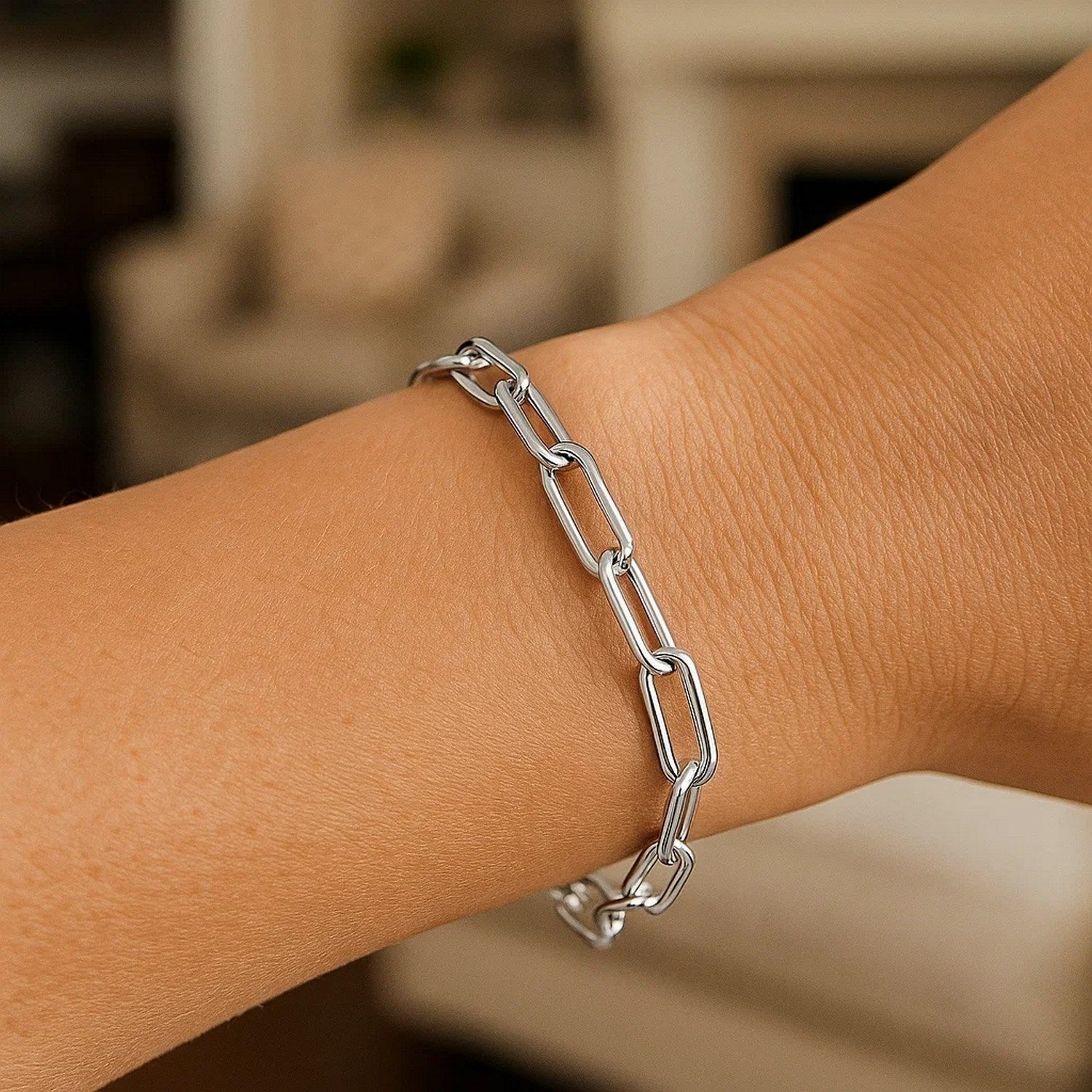 Sterling Silver Paperclip Toggle Bracelet