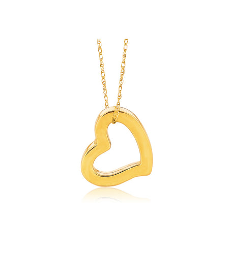 14K Yellow Gold Open Heart Pendant Necklace 18 Inch