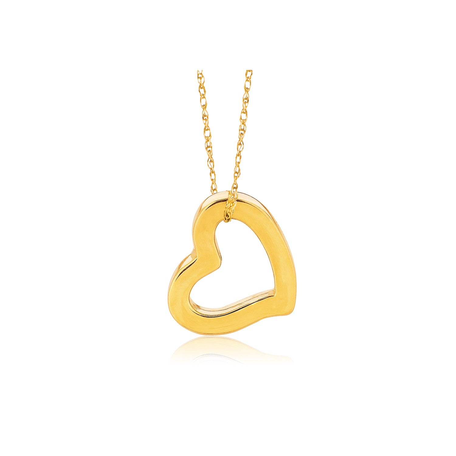 14K Yellow Gold Open Heart Pendant Necklace 18 Inch