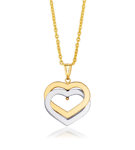 14K Two-Tone Gold Intertwined Moving Hearts Necklace 18 Inch
