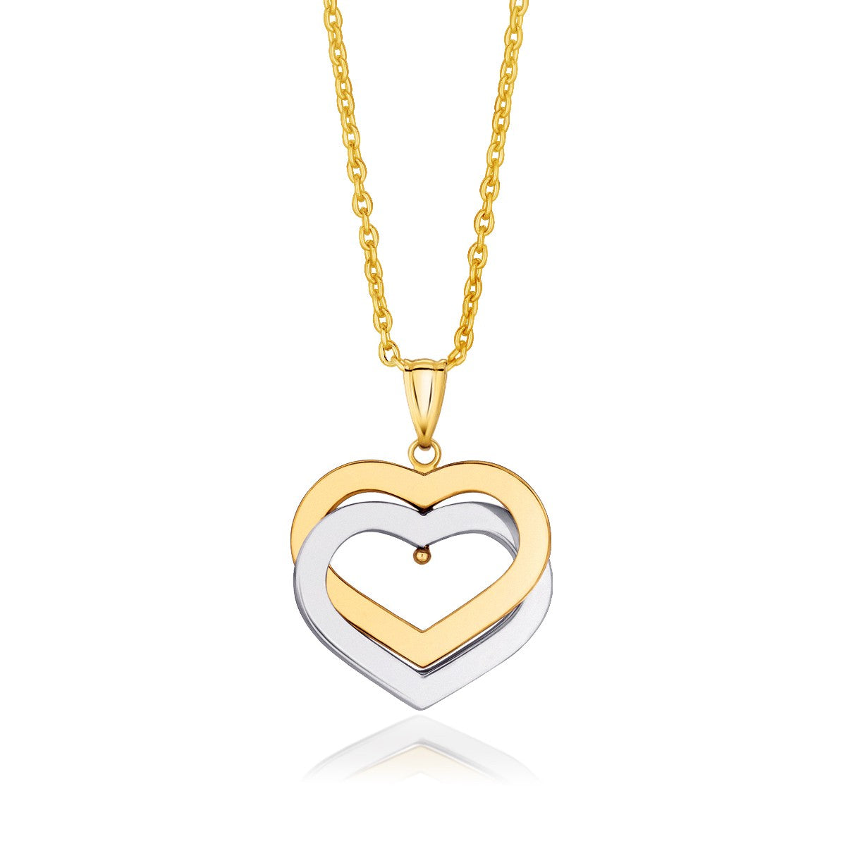 14K Two-Tone Gold Intertwined Moving Hearts Necklace 18 Inch