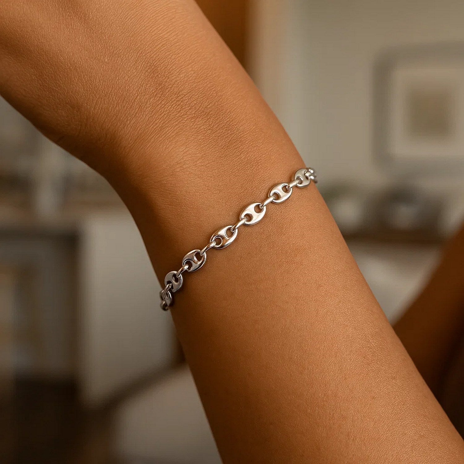 Sterling Silver Puffed Mariner Bracelet
