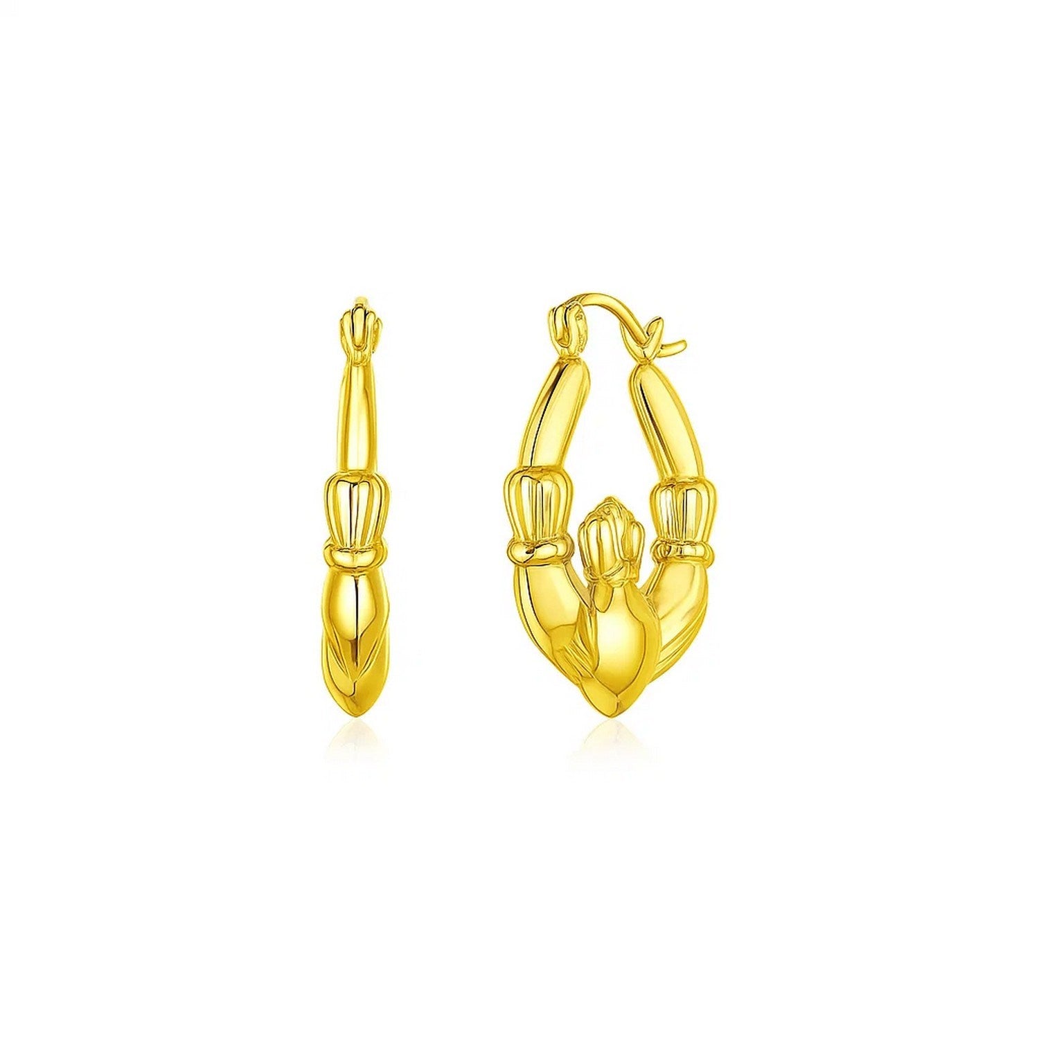 14K Yellow Gold Claddagh Symbol Hoop Earrings