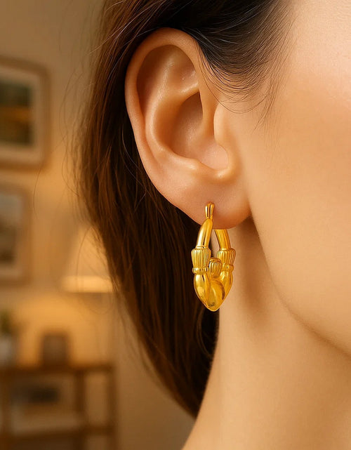 Load image into Gallery viewer, 14K Yellow Gold Claddagh Symbol Hoop Earrings
