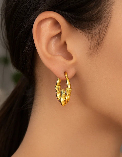 Load image into Gallery viewer, 14K Yellow Gold Claddagh Symbol Hoop Earrings
