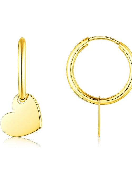Load image into Gallery viewer, 14K Yellow Gold Hoop Polished Earrings with Hearts
