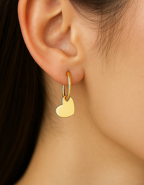 Load image into Gallery viewer, 14K Yellow Gold Hoop Polished Earrings with Hearts
