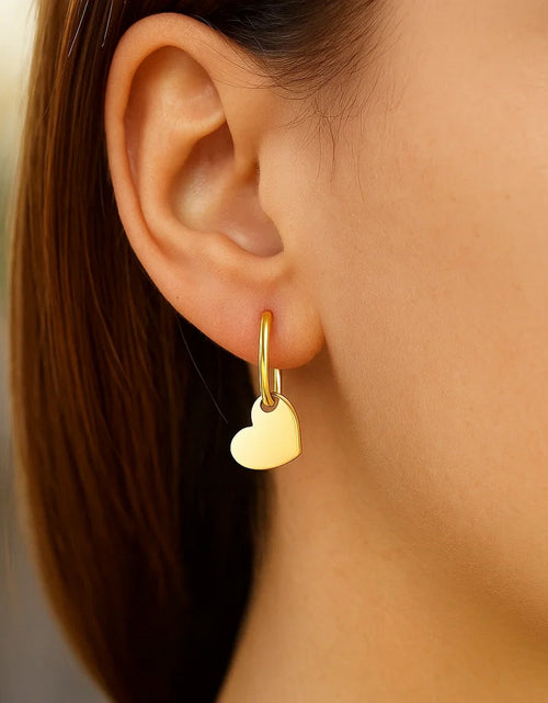 Load image into Gallery viewer, 14K Yellow Gold Hoop Polished Earrings with Hearts
