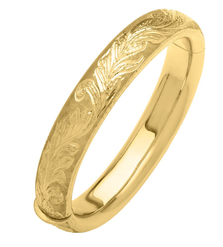 14K Yellow Gold Engraved Florentine Bangle – 27.7g, 12mm