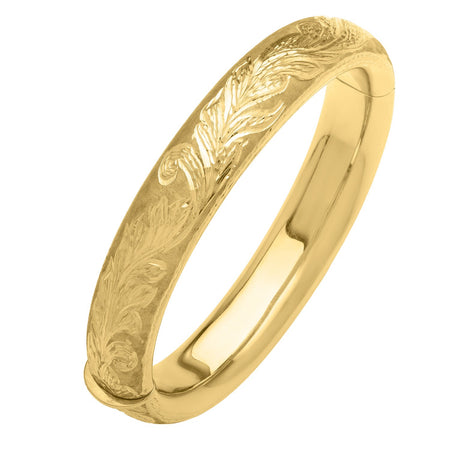 14K Yellow Gold Engraved Florentine Bangle – 27.7g, 12mm