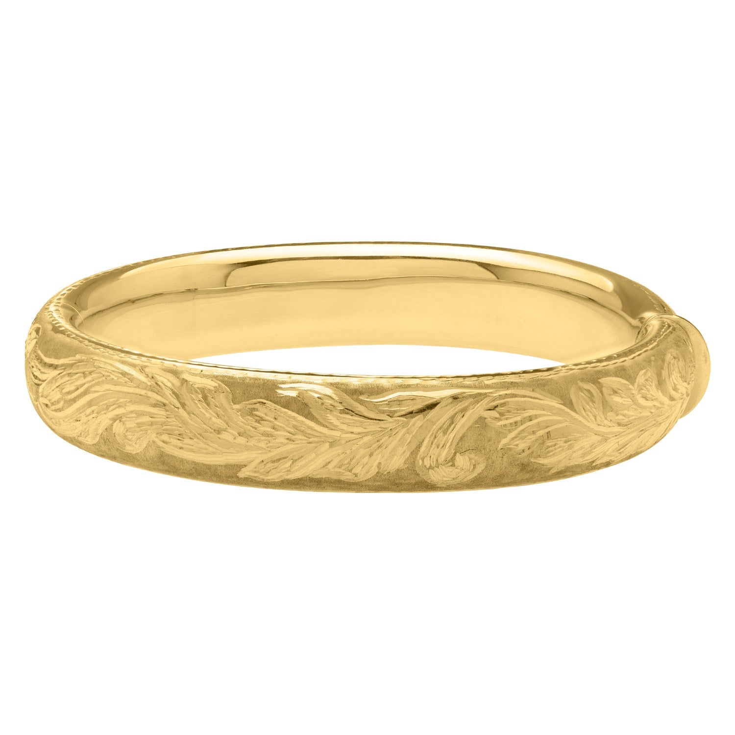 14K Yellow Gold Engraved Florentine Bangle – 27.7g, 12mm