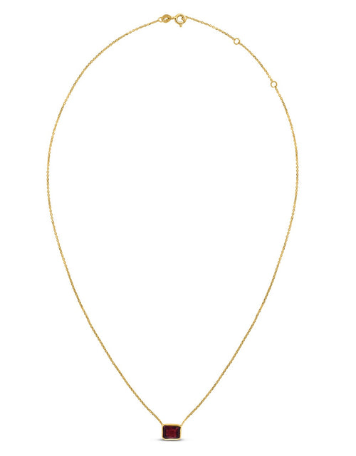 Load image into Gallery viewer, 14K Yellow Gold Emerald Cut Garnet Necklace 18 in Minimalist Gemstone Necklace
