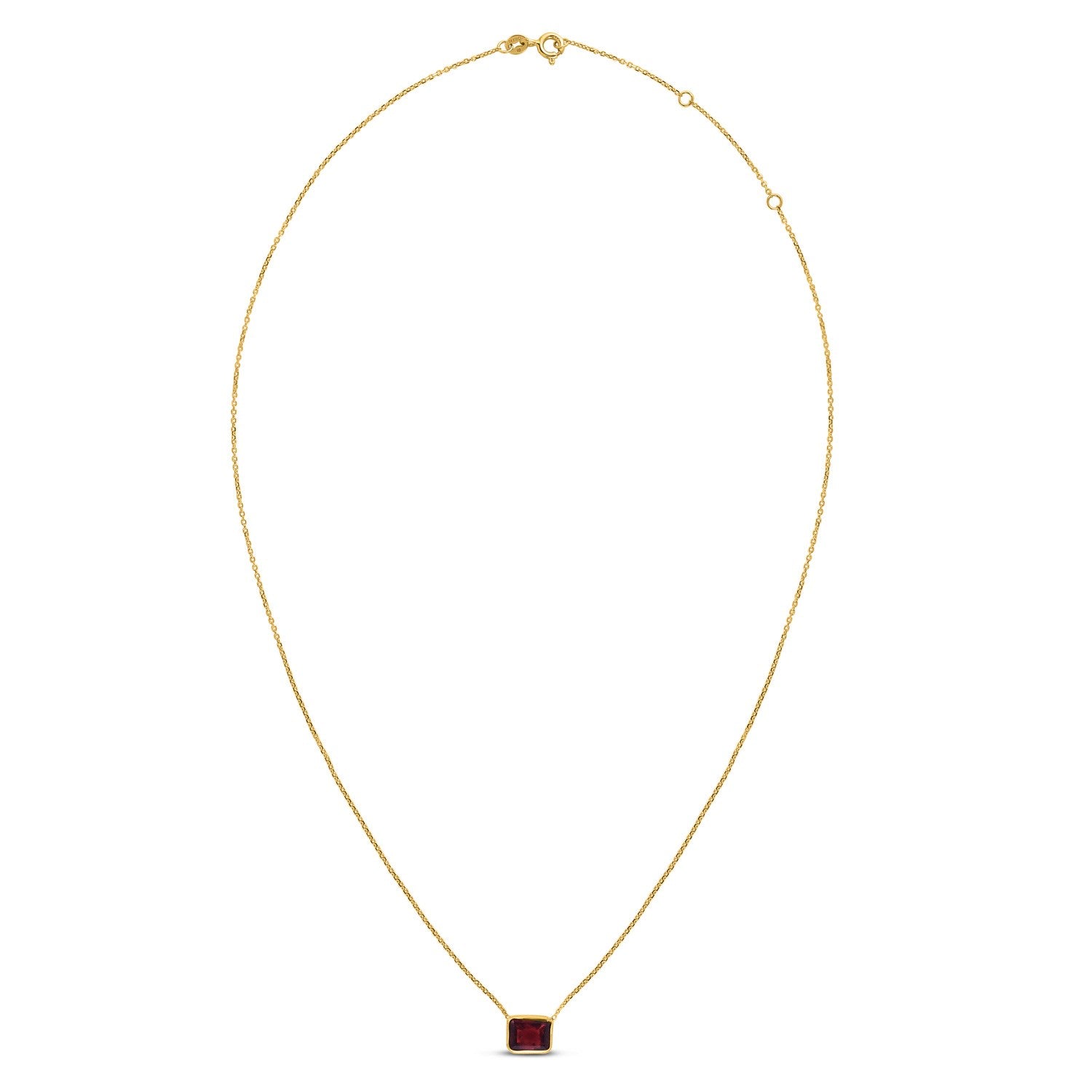 14K Yellow Gold Emerald Cut Garnet Necklace 18 in Minimalist Gemstone Necklace