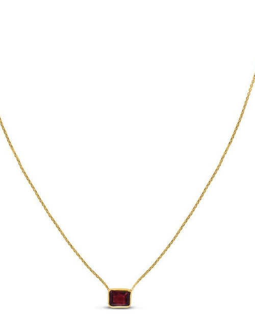 Load image into Gallery viewer, 14K Yellow Gold Emerald Cut Garnet Necklace 18 in Minimalist Gemstone Necklace
