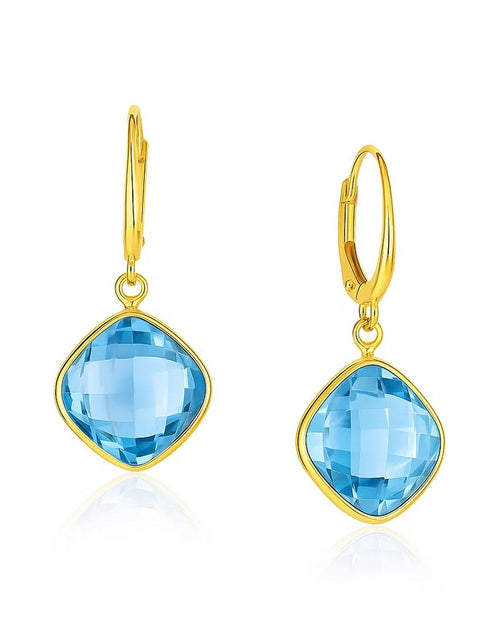 Load image into Gallery viewer, Drop Earrings with Blue Topaz Cushion Briolettes in 14k Yellow Gold
