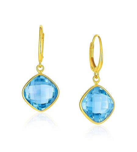 Drop Earrings with Blue Topaz Cushion Briolettes in 14k Yellow Gold