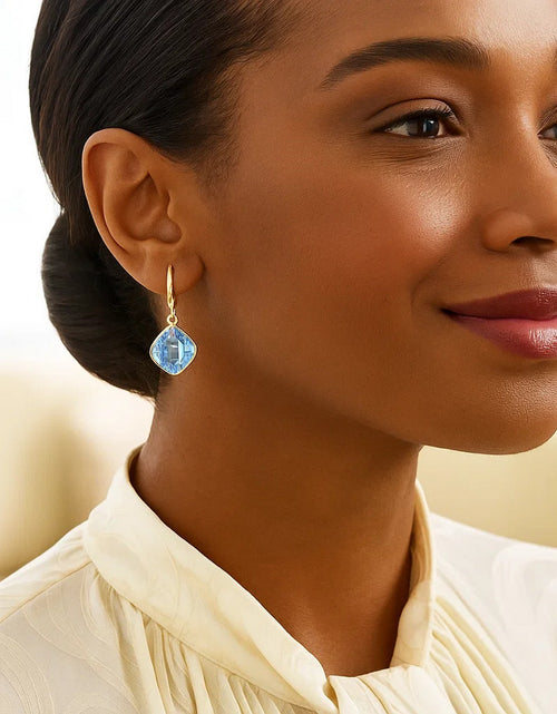 Load image into Gallery viewer, Drop Earrings with Blue Topaz Cushion Briolettes in 14k Yellow Gold
