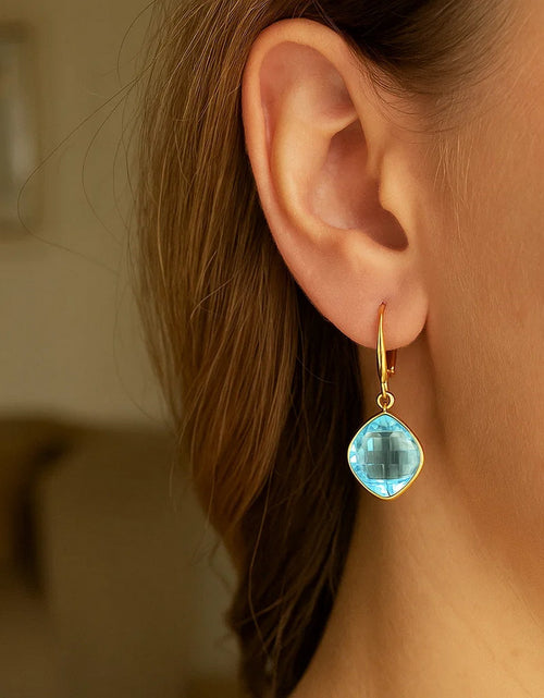 Load image into Gallery viewer, Drop Earrings with Blue Topaz Cushion Briolettes in 14k Yellow Gold
