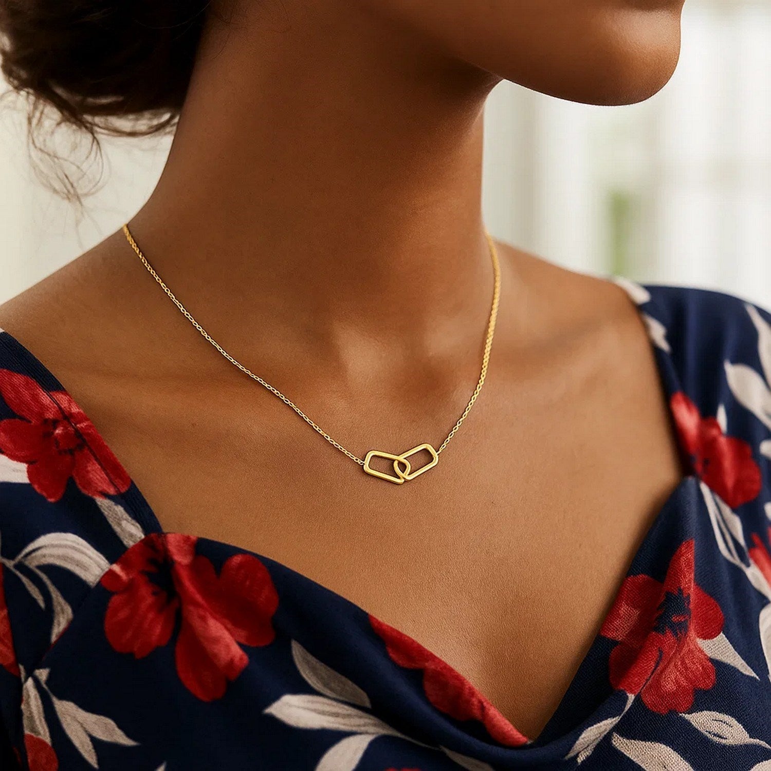 14K Yellow Gold Interlocking Rectangle Necklace
