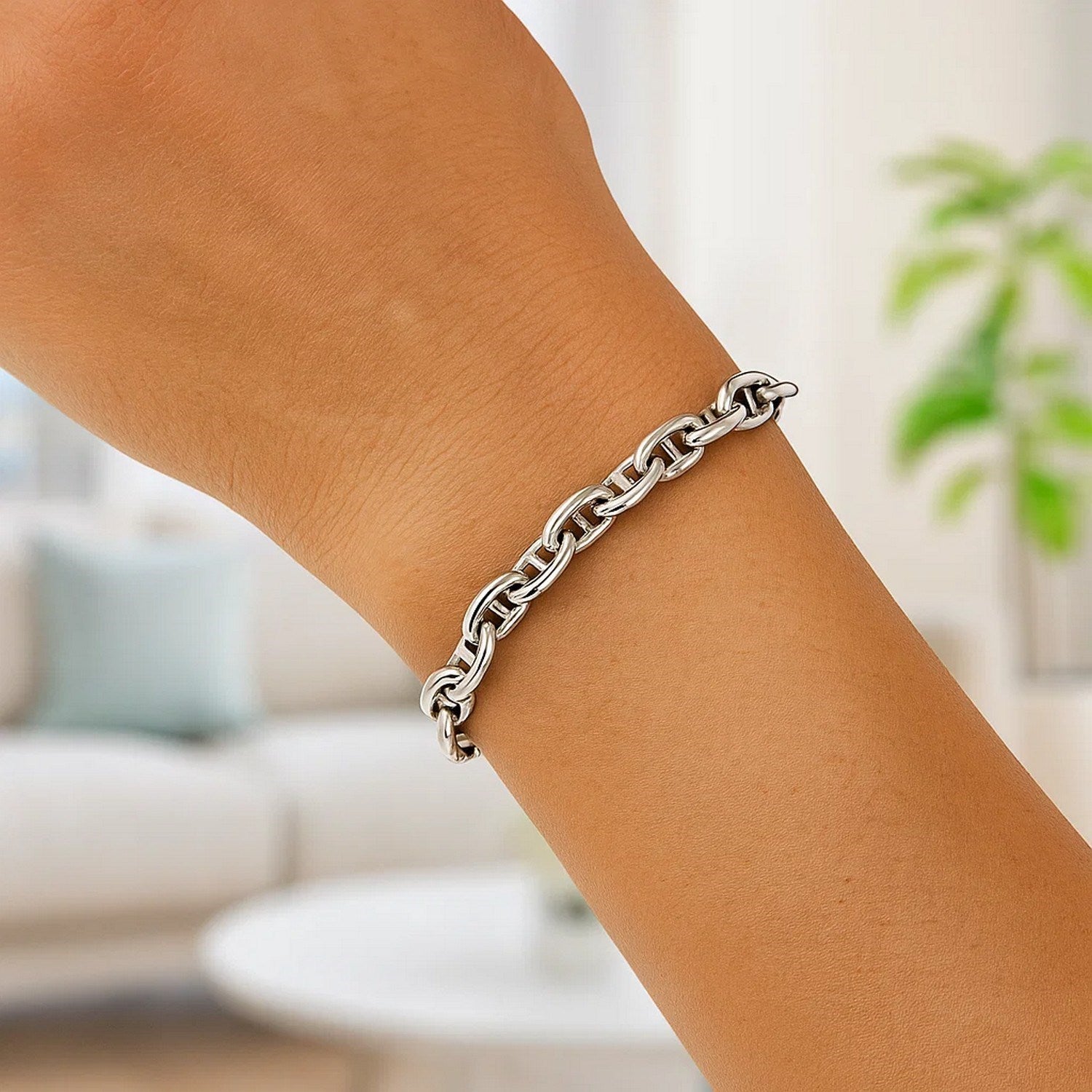 Sterling Silver Puffed Mariner Bracelet