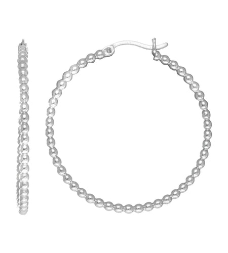 Sterling Silver Beaded Hoop Earrings