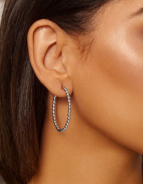 Load image into Gallery viewer, Sterling Silver Beaded Hoop Earrings
