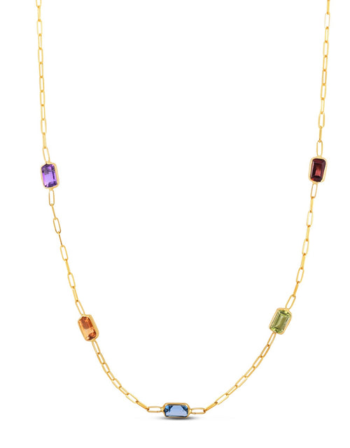 Load image into Gallery viewer, 14K Yellow Gold Multi-Gemstone Baguette Paperclip Necklace 17 Inch
