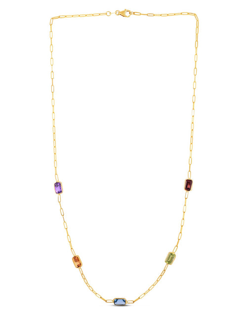 Load image into Gallery viewer, 14K Yellow Gold Multi-Gemstone Baguette Paperclip Necklace 17 Inch
