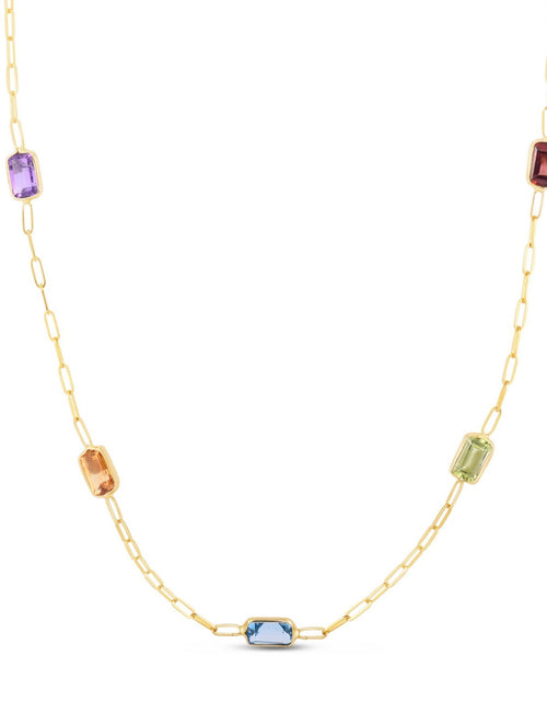 Load image into Gallery viewer, 14K Yellow Gold Multi-Gemstone Baguette Paperclip Necklace 17 Inch
