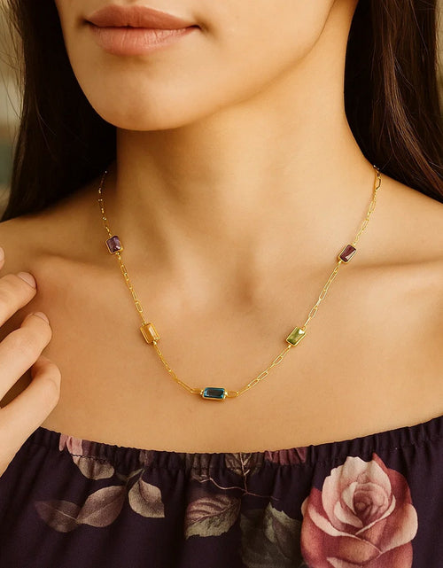 Load image into Gallery viewer, 14K Yellow Gold Multi-Gemstone Baguette Paperclip Necklace 17 Inch
